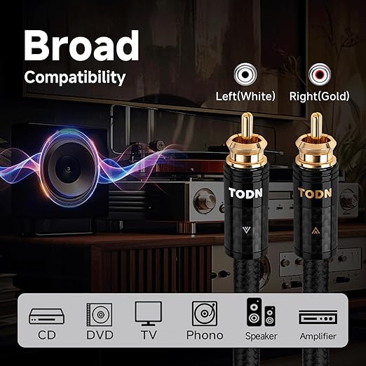 TODN HiFi RCA Cables Audiophile RCA to RCA Male Silver-Plated-OCC Core Shielded Audio Cable for Home Stereo Systems (6.5ft/2m, 1 Pair)