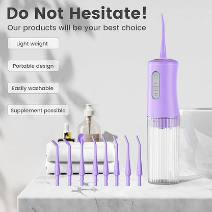 Cordless Water Flosser for Teeth Cleaning Pick - Electric Dental Irrigator with 4 Cleaning Modes & 8 Jet Tips, IPX7 Waterproof, Portable Rechargeable Design for Home & Travel Use,Purple