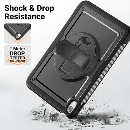 SCSVPN Case for iPad (A16) 11th Generation 11 Inch 2025 / 10th Generation 10.9 Inch 2022, Shockproof Protective Case with Screen Protector, Pencil Holder, Rotating Stand, Hand/Shoulder Strap - Black