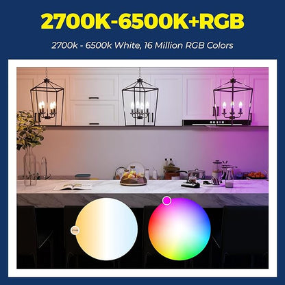 Lightinginside E12 Smart Light Bulbs 60W Equiv., Work with Alexa/Google Home/Smart Life, 500LM 6W RGBCW Candle Candelabra LED Light Bulbs, No Hub Required, 2.4G WiFi Bluetooth Bulb, ETL Listed, 2PCS