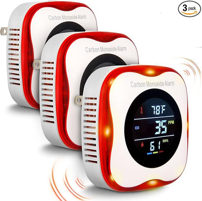 Vzmcov Plug-in Carbon Monoxide Detector with Real-time CO Display and Temperature and Humidity Monitor, Suitable for Home, RV, Apartment, Indoor air Safety Plug-in CO Compact Alarm