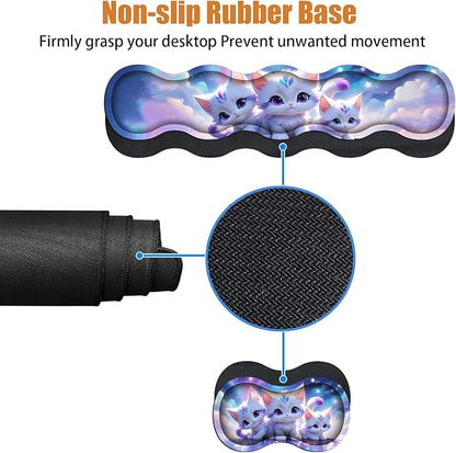 4 in 1 Ergonomic Keyboard Wrist Rest & Mouse Pad Wrist Rest Set, Large XXL Gaming Desk Mat 31.5"x 11.8" with Non-Slip Base, Memory Foam for Home Office Study Gaming, Cute Cat
