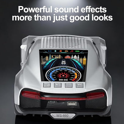 WSTER Luxury Sports Car Model Bluetooth Speaker with HD Sound, TWS Stereo Pairing, Display Screen, Built-in Microphone, Unique Bluetooth Car Speaker for Home, Party, Outdoor & Beach (Silver)