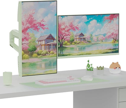 Pixio PS1D Wave Mint Green Dual Monitor Arm Stand Desk Mount - Fits up to 32 inches Monitors and up to 19.8lbs. VESA Compatibility and Integrated Cable Management