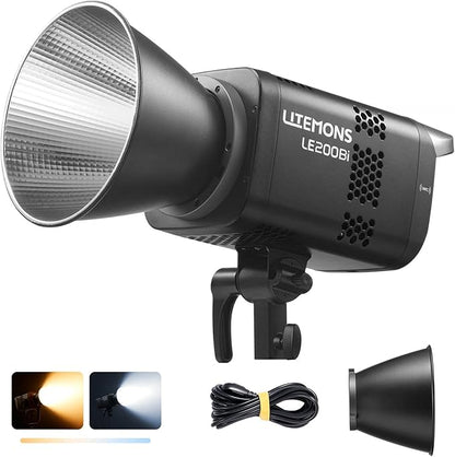 Godox Litemons LE200Bi 220W Bi-Color LED Video Light, 57700Lux@1M with APP Control, CRI/TLCI 98+ Studio Light with 11 FX Effects, 0-100% Brightness Bowens Mount LED(Black)