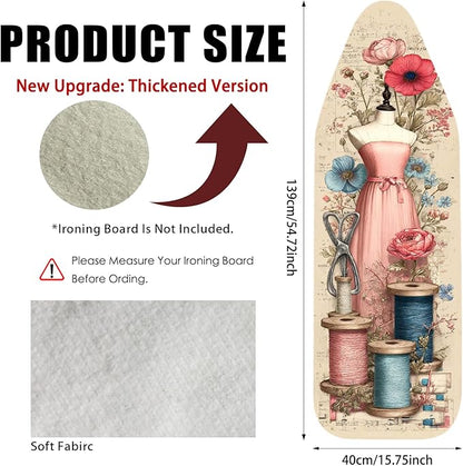 Nuxovilar Ironing Board Cover Needle Cotton 15x54 Inches | Ironing Board Cover and Pad Floral Dress Sewing Design Needle Cotton for Craft Room, Laundry Space, Bedroom