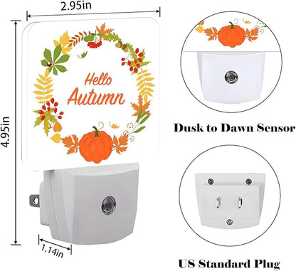 FSHVQKD Hello Autumn Night Light,Plug Into Wall with Dusk to Dawn Light Sensors, Warm Nightlights for Bedroom, Bathroom, Hallway, Kitchen, Gifts Ideal for Boys Girls Women Men