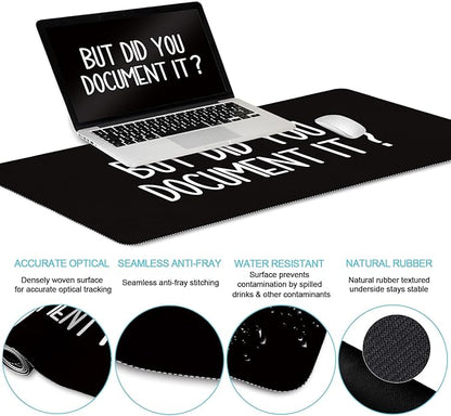 LIMKRIAN Black Mouse Pad Large Desk Mat Set, Funny Mouse Pad with Wrist Rest Keyboard Wrist Support XXL Mousepad Cup Coaster Set, Cute Office Desk Accessories Decor Supplies But Did You Document It