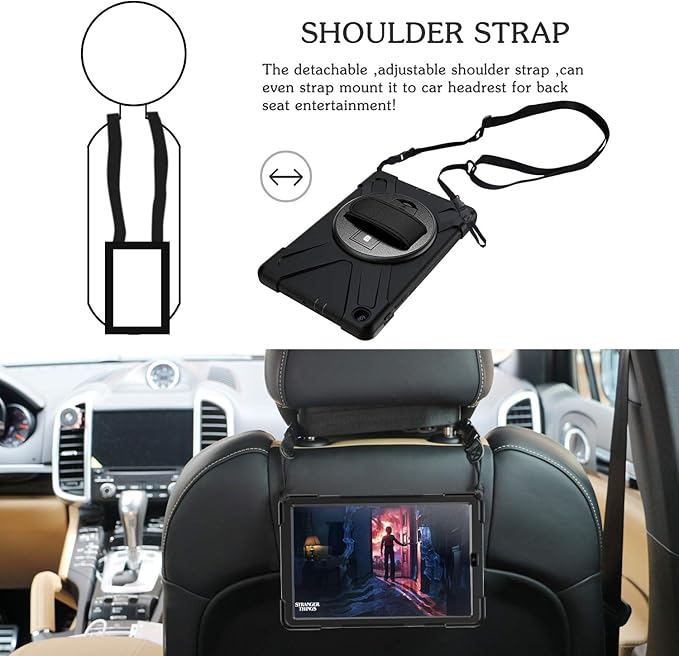 BRAECN for Galaxy Tab A 10.1 2019 Case, Heavy Duty Shockproof Rugged Case with 360 Degree Rotating Hand Strap/Stand and Shoulder Strap for Samsung Tab A 10.1 SM-T510/T515 2019 (Black)