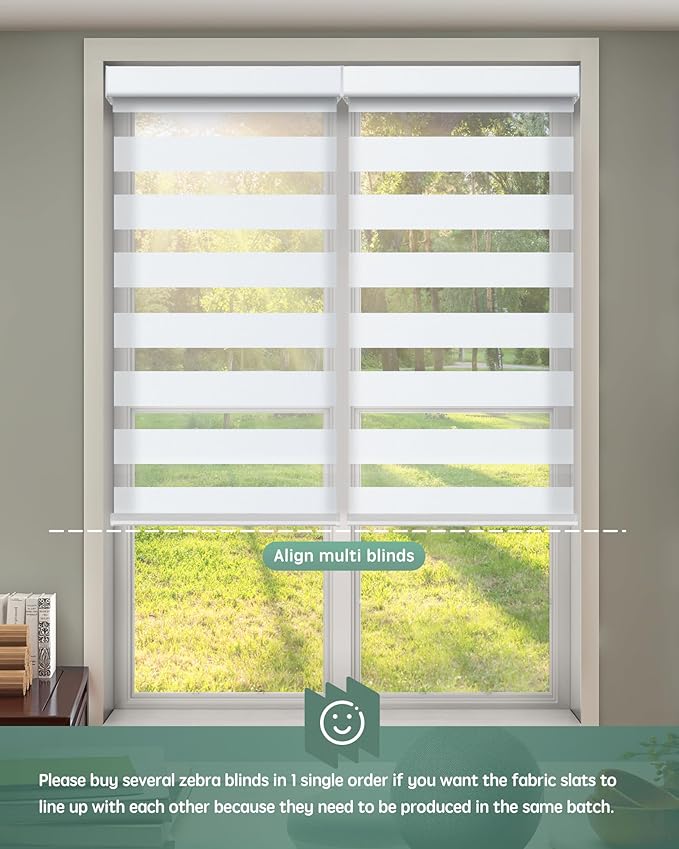 Yoolax Motorized Zebra Blinds Compatible with Alexa, Smart Room Darkening Shades with Privacy Light Control, Electric Horizontal Window Blind Customized Size for Home Office (Wool Brown)