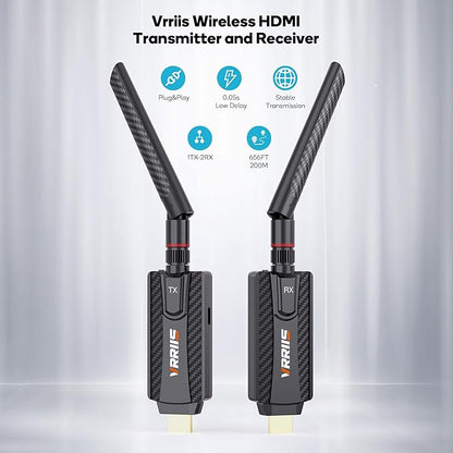 Vrriis Wireless HDMI Transmitter and Receiver,Plug and Play,1080P Wireless HDMI Extender Kit Support 2.4GHz and 5GHz for Streaming Video from Laptop,Pc,TV Box to Monitor,TV,Projector