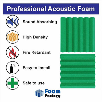 Foam Factory Inc 24 Pack Color Acoustic Foam Panel Studio Soundproofing Wedge Wall Tiles 12” X 12” X 2” (Kelly Green)