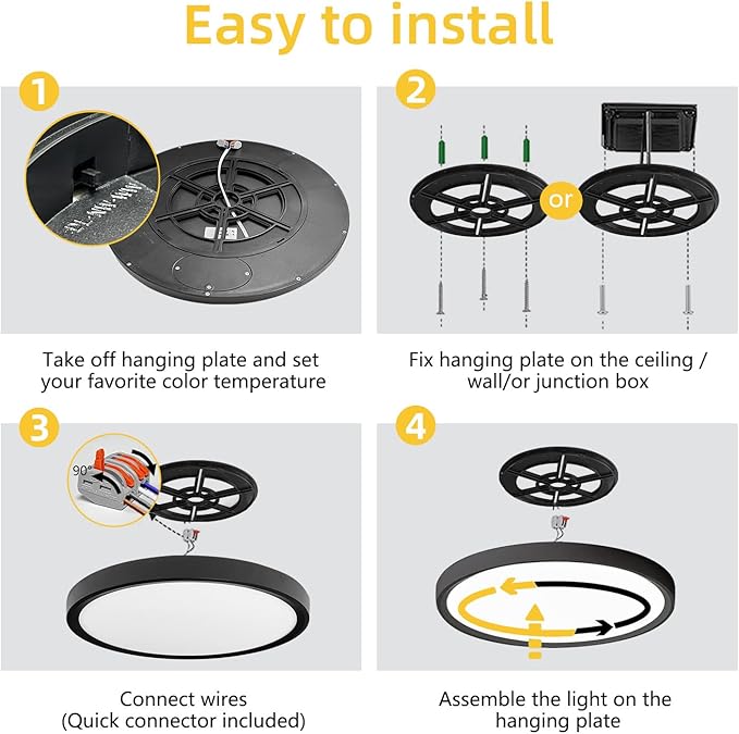 RLEDPZTX Led Flush Mount Ceiling Light,16 Inch 32w 3480lm,3000k/4000k/6000k 3CCT Selectable, Round Modern Flat Panel Super Slim Led Ceiling Light,for Living Dining Kitchen Bedroom Room (2Pack-Black)