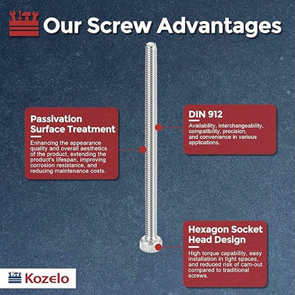 Kozelo 30pcs Socket Head Cap Screws - [M2-0.4 x 35mm] 304 Stainless Steel Allen Socket Drive for Electrical Motor 3D Printing Fan Engine Replacement Use, Silver
