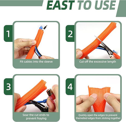 Split Wire Loom Tubing, Cable Protector Sleeve, Braided Cable Management for TV/Computer/Home Theater/Engine Bay, Cord Protectors from Pets No Chew (Orange, 3/8"-25ft)