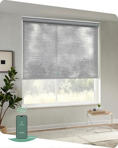 Yoolax Motorized Blinds App Control, Light Filtering Motorized Shades for Windows, Cordless Automatic Roller Shades for Bedroom Living Room Office(Light Filtering Jacquard Gray, 43" W x 72" H)