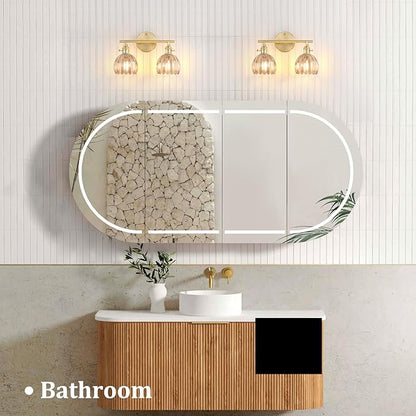Shenmoyl Bathroom Light Fixtures, 2-Light Brass Vanity Wall Light Over Mirror with Amber Tulip Glass Shade for Bedroom Living Room (Bulb Not Included)