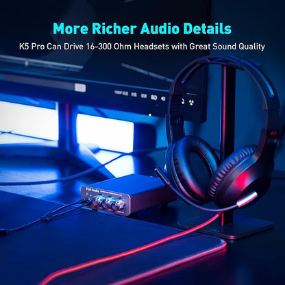 Fosi Audio K5 Pro Gaming DAC Headphone Amplifier Mini Hi-Fi Stereo Digital-to-Analog Audio Converter USB Type C/Optical/Coaxial to RCA/3.5MM AUX for PS5/PC/MAC/Computer