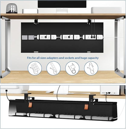 Zilink No Drill Under Desk Cable Management Tray 40" Cord Organizer for Table Clamp/Screw Mount Cable Management Under Desk Waterproof Fabric Cable Management Tray for Office, Home