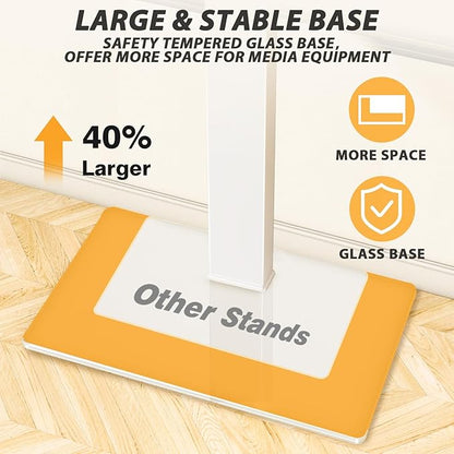 TAVR Universal Floor TV Stand Base for 32-70 Inch TVs up to 110 Lbs with Swivel Height Adjustable Mount, White Tempered Glass Base for Media Storage