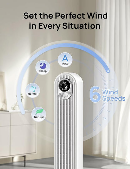 Dreo Tower Fan 42 Inch, Cruiser Pro T1 Quiet Oscillating Bladeless Fan with Remote, 6 Speeds, 4 Modes, LED Display, 12H Timer, White Floor Standing Fan Powerful for Indoor Home Bedroom Office Room