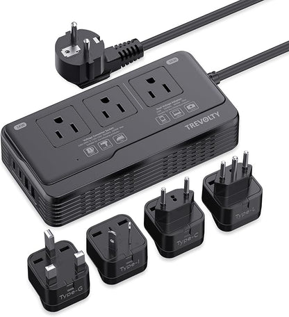 TREVOLTY 2000W Voltage Converter US to Europe for Hair Dryers, 7-in-1 220V to 110V Converter for European Travel with 3 AC/2 USBA/2 USBC Ports, Universal Power Converter Adapter Combo EU/UK/IT/AU Plug
