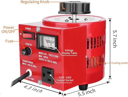 Beleeb Voltage Transformer 5 Amp Auto AC Variable Voltage Regulator,500VAC Max,120VAC Input, 0-120V/130VAC Output