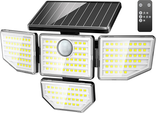 Adewalk 3000LM Outdoor Solar Light - Upgrade 4 Heads 188 LED Solar Motion Sensor Outdoor Lights, IP65 Waterproof Powered Light for Home Darkroom Backyard
