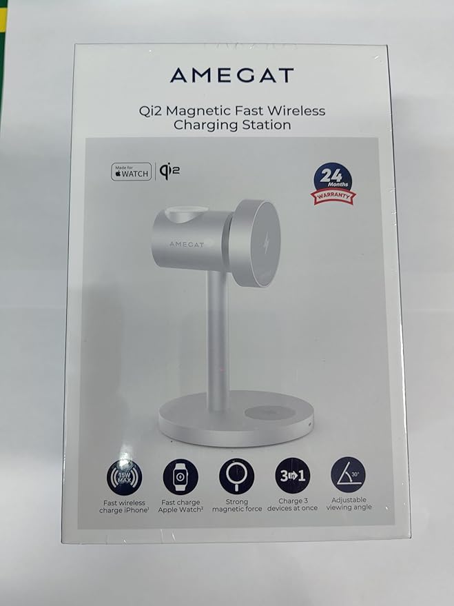 MagFusion 3-in-1 Charging Station Compatible with MagSafe, Qi2 Certified 15W Wireless Charger Stand, Magnetic Charger for iPhone 16/15/14/13/12, Apple Watch, AirPods, Silver