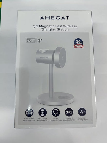 MagFusion 3-in-1 Charging Station Compatible with MagSafe, Qi2 Certified 15W Wireless Charger Stand, Magnetic Charger for iPhone 16/15/14/13/12, Apple Watch, AirPods, Silver