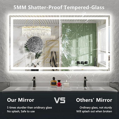 YEELAIT 66x36 Inch LED Bathroom Mirror with Lights Front and Backlit Lighted Vanity Mirror for Bathroom Wall with 3 Colors Dimmable Anti-Fog Memory Shatter-Proof IP54 Waterproof Horizontal/Vertical
