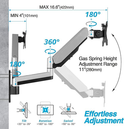 AVLT Dual 13"-32" Monitor Wall Mount fits Two Flat/Curved Computer Screen to Reduce Eye & Neck Strain | Full Motion Swivel Tilt Rotation Height Adjustable Arm | VESA/Cable Management