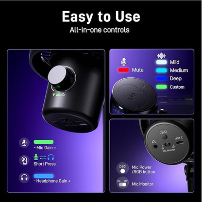 MAONO Wireless Gaming Microphone for PC, Condenser USB Mic with Software AI Voice Change,3-Level Noise Cancellation,Custom RGB, for Streaming Recording Podcast PS5 PS4 Twitch YouTube (DM40 Pro-Black)