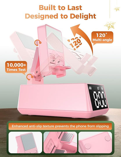 Bluetooth Speaker Birthday Gift for Women:Induction Cell Phone Stand HD Sound Valentines Gifts For Her Adult Teen,Anti-Slip Phone Holder Kitchen Gadget Women Mom Wife Girlfriend Galentines(Pink)