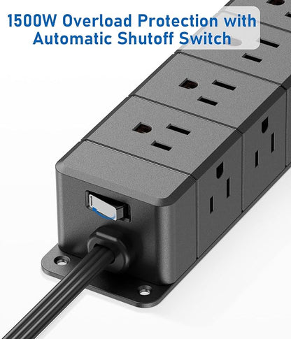 30W USB C Power Strip Surge Protector,Ultra Thin Flat Plug Power Strip 4 Side 12 Outlets,1 PD Fast Charing,2 USB-C, 2 USB-A(4 USB Total 40W),6ft Slim Extension Cord,16 in 1 Desk Power Bar,1200J Black