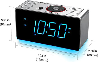 iTOMA Alarm Clock Radio with Bluetooth Speaker, FM Radio, Dual Alarm with Snooze, Large LED Display, Dimmer Control, USB Charging Output and Night Light CKS708