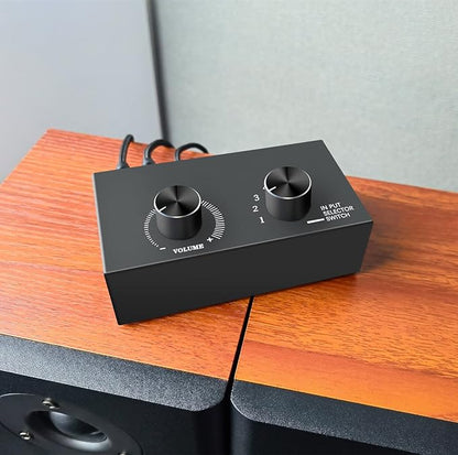 6-Way Audio Switcher, 3.5mm (1/8") Stereo Audio Switcher, Plug & Play Compatible with PC, Laptop, MP3, MP4, Headphone, Game System ect. (6 in-1 Out)