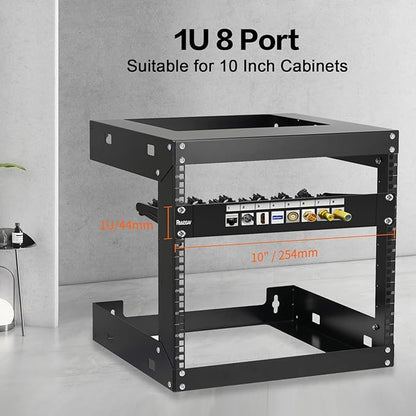 PBAEGAV 8 Port Patch Panel Blank UTP/STP 1U 10“ Keystone Patch Panel with Cable Management and Support Bar Compatible with LC/SC/ST/FC/USB/HDMI Keystone Jack(8 Port)