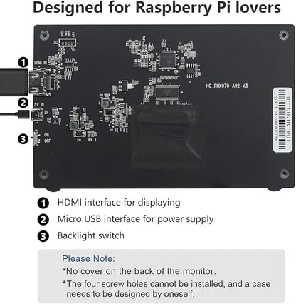 HMTECH 7 Inch Raspberry Pi Screen 800x480 HDMI Portable Monitor IPS LCD Screen Display for Raspberry Pi 5/4/3/2/Zero/B/B+ Win11/10/8/7 (Non-Touch)