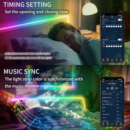 BUNACET 20FT LED Strip Lights COB Smart IC, 24V RGB LED Lights for Bedroom with RF Remote Smart App Button Controller Music Sync Color Changing Strip Lights for Game Room Kitchen Cabinet Lighting