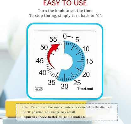 TimeLumi 60-Minute Visual Timer for Kids, Time Management Tool Study Classroom Timer, Home Edition Silent Countdown Timer for Toddler, Teachers and Adults (Blue)