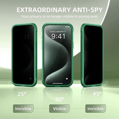 Magnetic for iPhone 15 Pro Max Case, Compatible with MagSafe, Built-in Privacy Screen Protector and Camera Protection, Anti Spy Full Body Dustproof Shockproof Hard Phone Case 6.7", Green