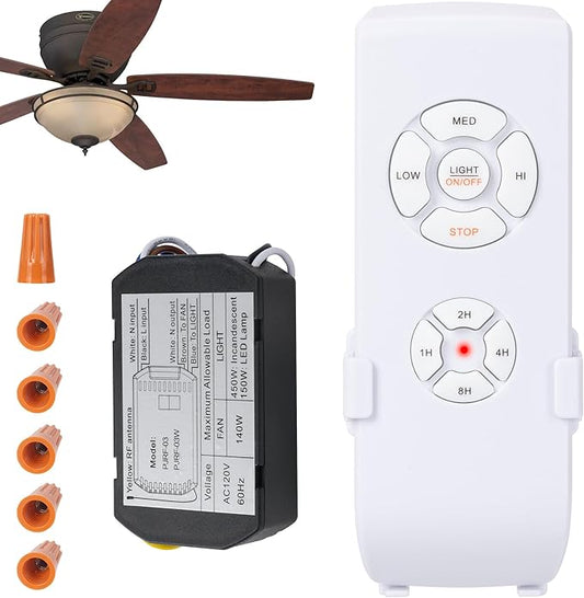 LPHUMEX Ceiling Fan Light Remote Control Kit with Ultra-Small Receiver – Ceiling Fan Speed, Timer & Light Control, Universal Compatibility for AC Motor Hunter/Honeywell/Hampton Bay/Other Ceiling Fans