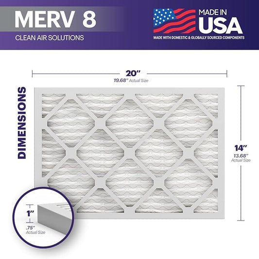 BNX TruFilter 14x20x1 Air Filter MERV 8 (12-Pack) - MADE IN USA – Dust & Pet Defense Electrostatic Pleated Air Conditioner HVAC AC Furnace Filters for Dust, Pet, Mold, Pollen MPR 600 – 700 & FPR 5