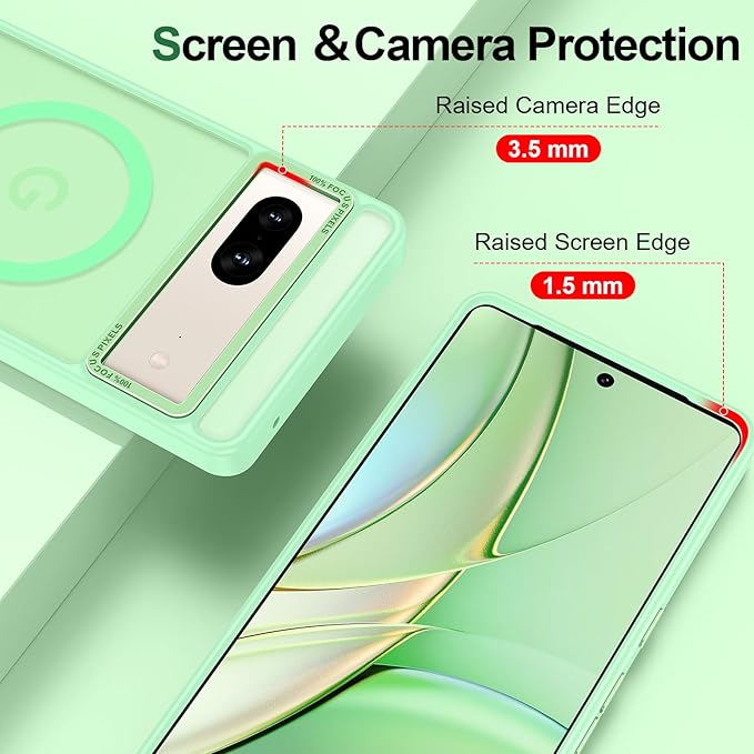 Magnetic for Google Pixel 7 Case, [Military Grade Drop Protection] [Compatible with MagSafe] Shockproof Slim Translucent Matte Anti-Slip for Women Girls Men Case, Matcha Green