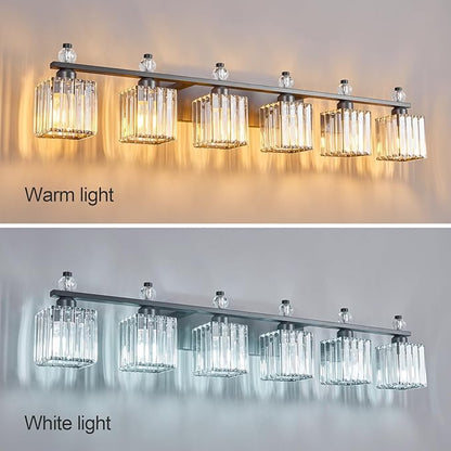 FDPBY Vanity Lights 6-Light Modern Crystal Vanity Light Sand Black Bathroom Light Fixtures Over Mirror Crystal Bathroom Vanity Lighting Fixtures