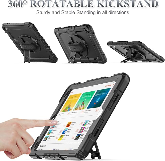 SEYMAC stock Case for iPad Air 3 2019 / Pro 10.5'' with Screen Protector Pen Holder [360° Rotate Hand Strap/Stand], Drop-Proof Case (Black)