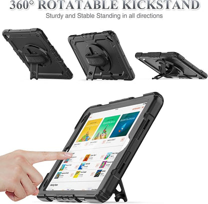 SEYMAC stock Case for iPad Air 3 2019 / Pro 10.5'' with Screen Protector Pen Holder [360° Rotate Hand Strap/Stand], Drop-Proof Case (Black)