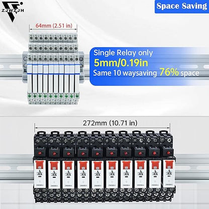 20Pcs 12V Electromechanical Power Relays 12V Relay Din Rail 5 Pin 6Amp SPDT, Socket Base with LED Indicator 41F-1Z-C2, with DIN Rail