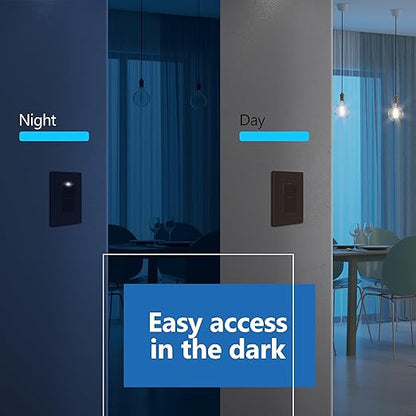 LIDER Minimalist Design Matte Finish Lighted Decorator Switch, Frameless Paddle Light Switch with Locator Light, Grounding Screw, 3-Way or Single Pole, 15A 120V, UL Listed, LS15-3W-BR, Brown